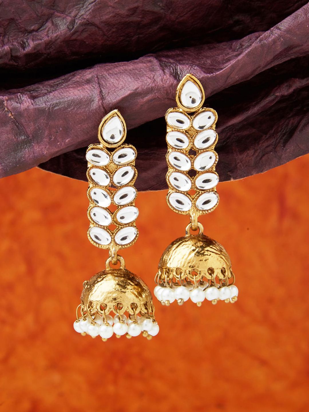 Kundan Studded Gold Dome Jhumka for Women