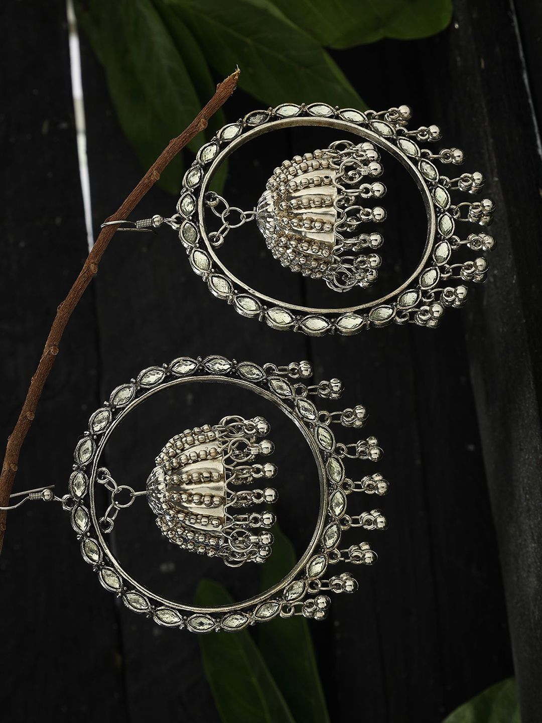 Kundan Studded Oxidised Jhumka for Women
