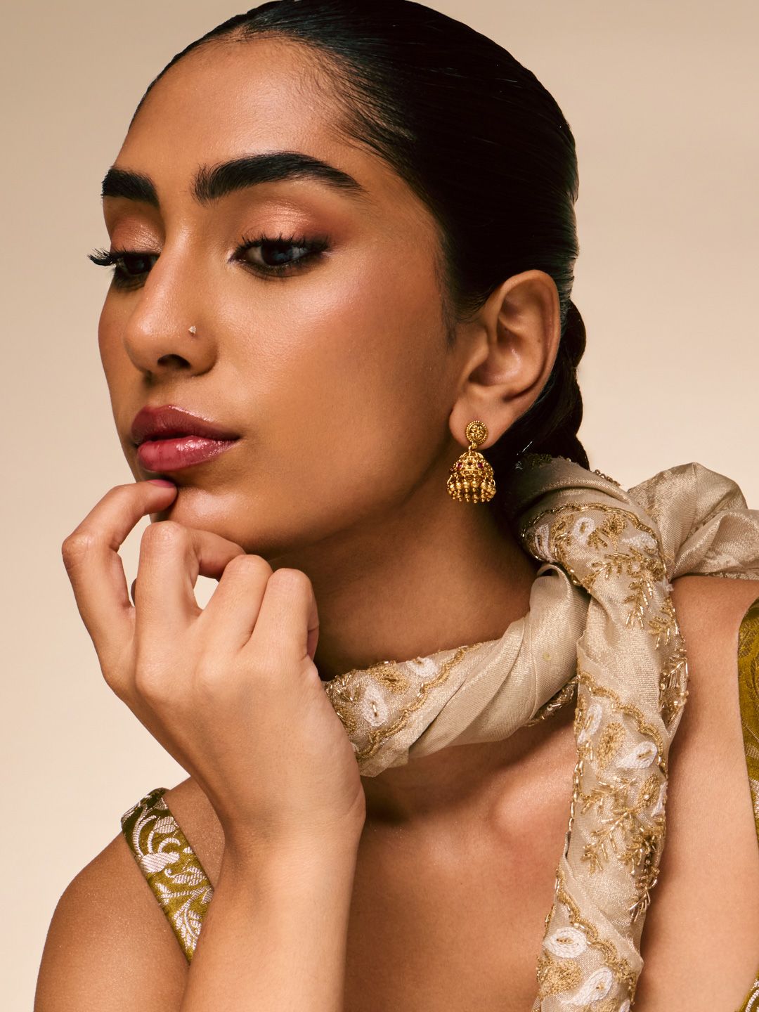 Kushal's Floral Gold Plated Bridal Jhumka