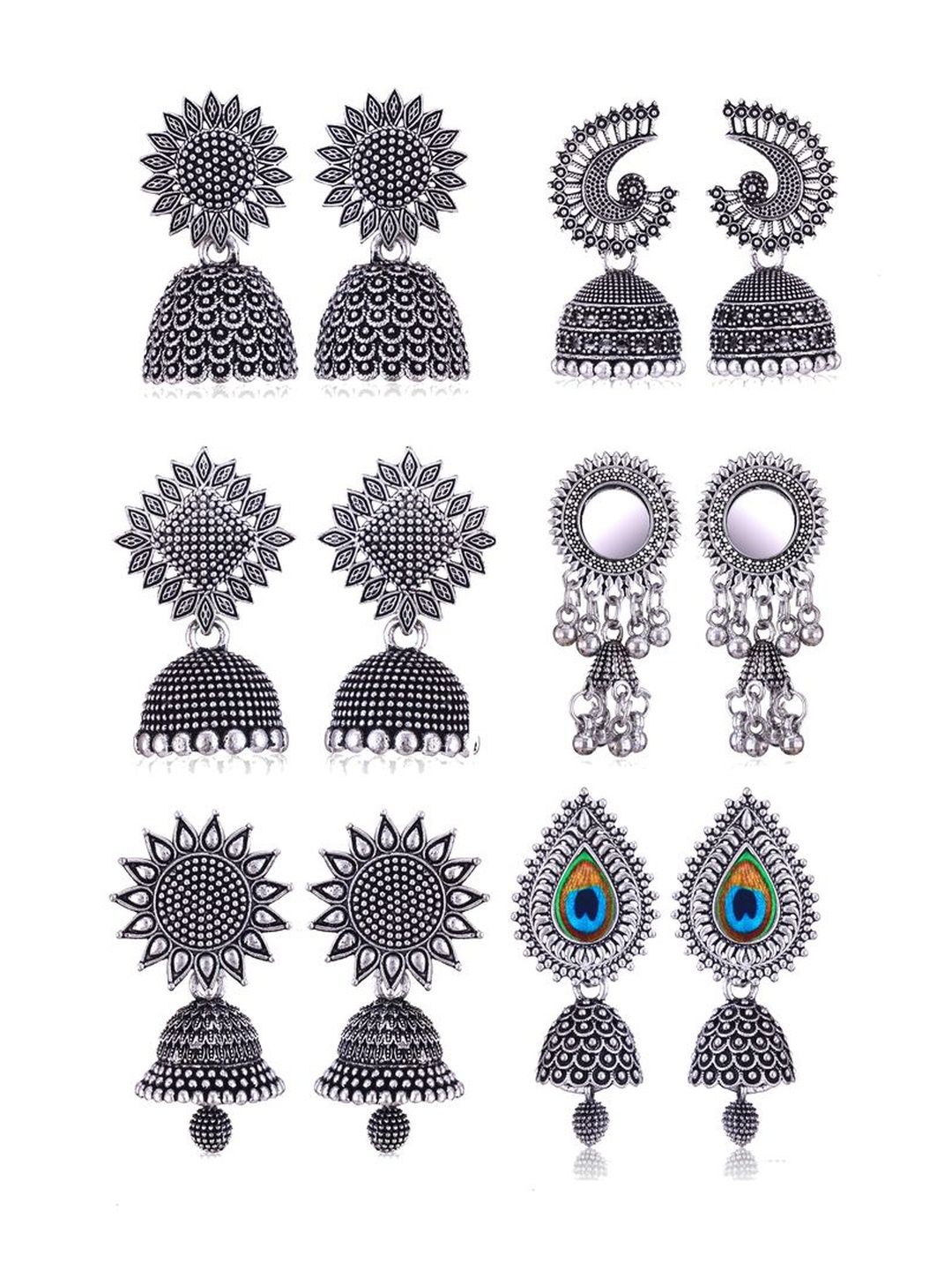 MEENAZ Set Of 6 Floral Jhumkas