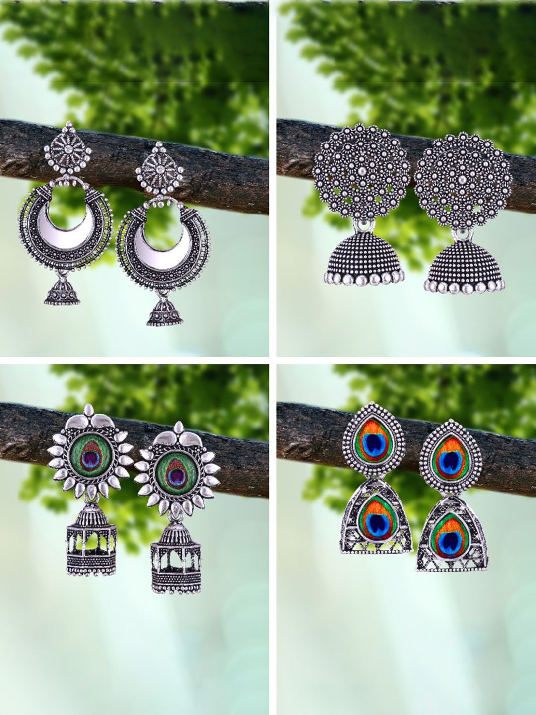 MEENAZ Silver Peacock Jhumka for Women