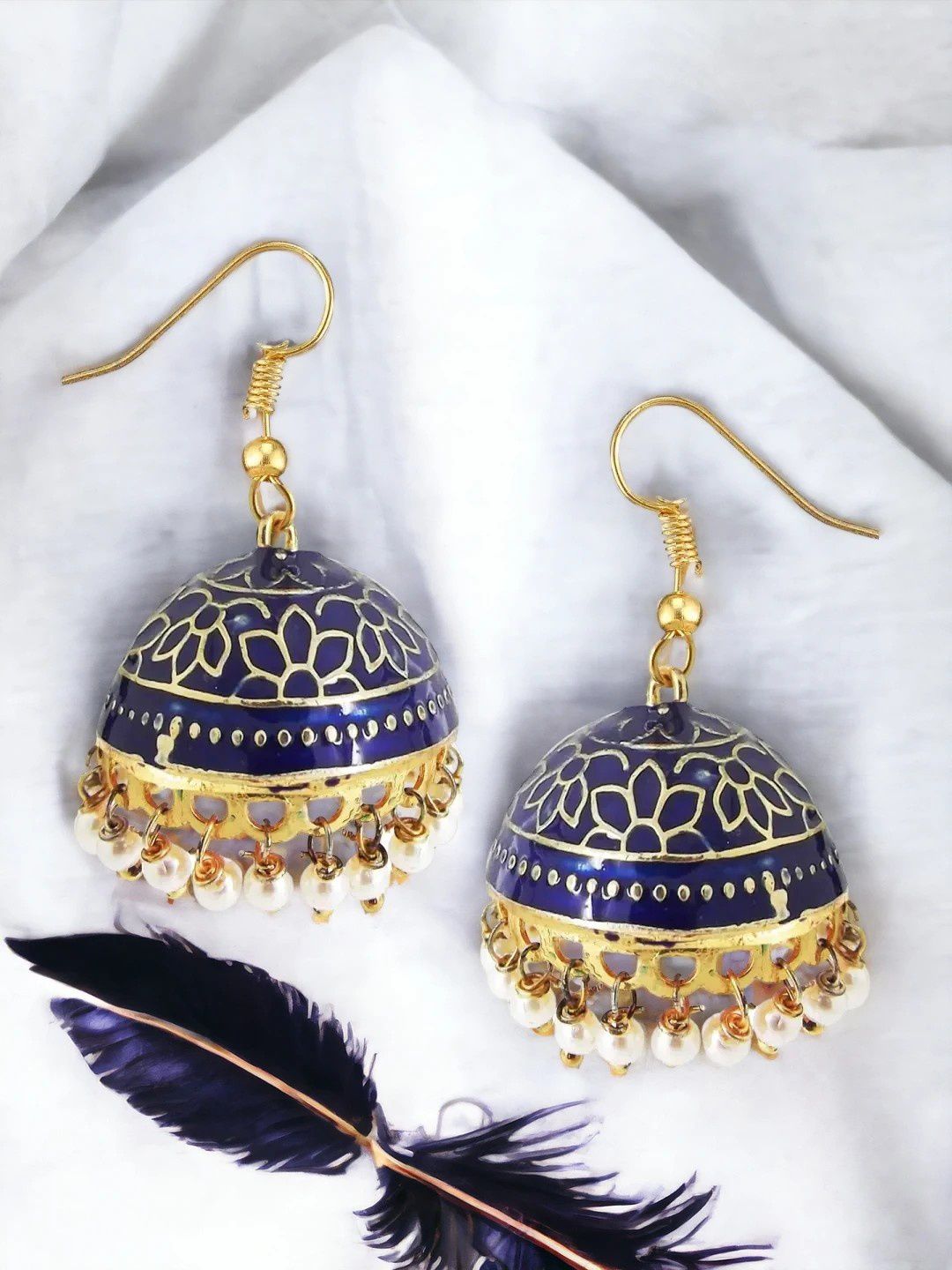 Navy Blue Geometric Jhumka for Women