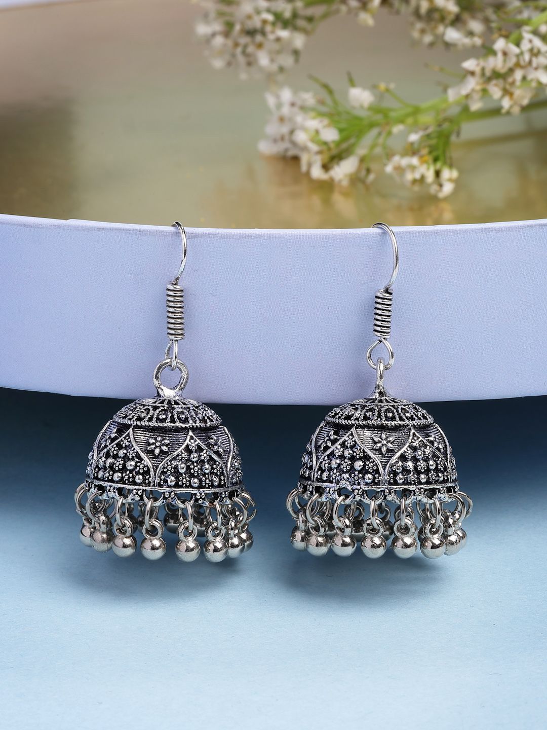NVR German Silver Dome Shaped Jhumka for Women