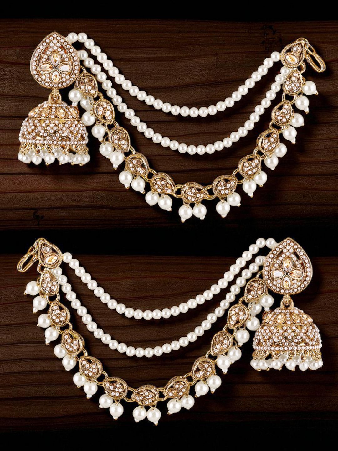 OOMPH Kundan Pearl Jhumka with Kaan Chain