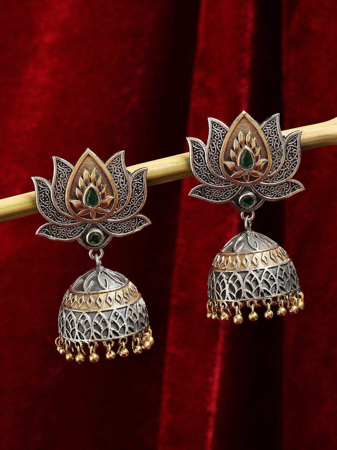 OOMPH Lotus Two-Tone Jhumka for Women