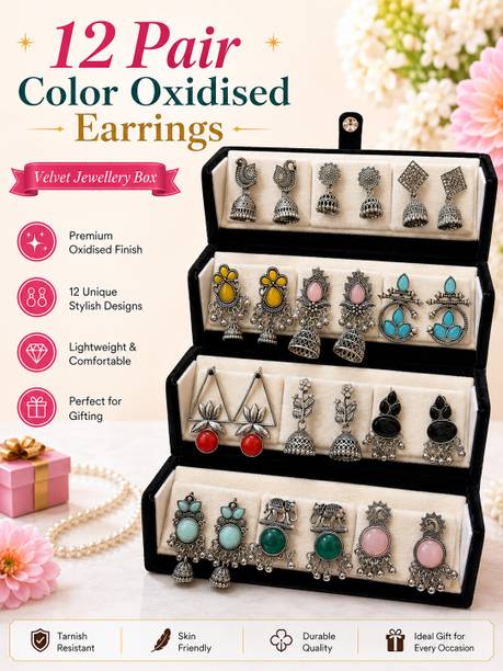 Oxidised Jhumka Earrings Set with Velvet Box