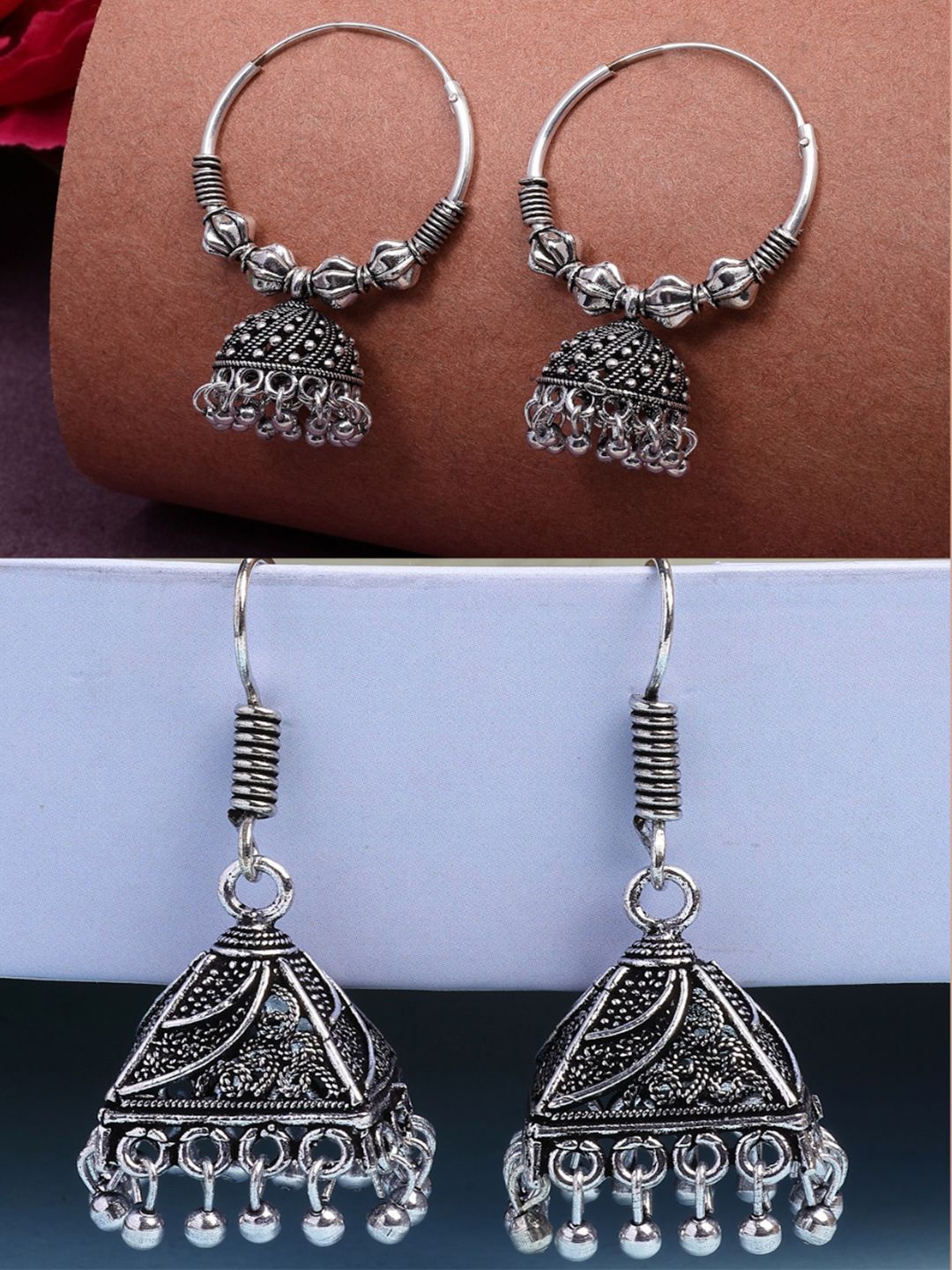 Oxidised Silver Circle Jhumka for Women