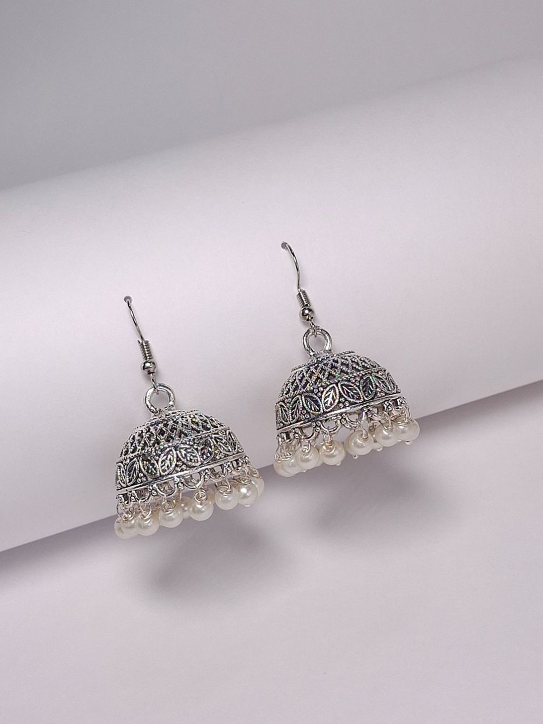 Oxidised Silver Pearls Dome Jhumka for Women