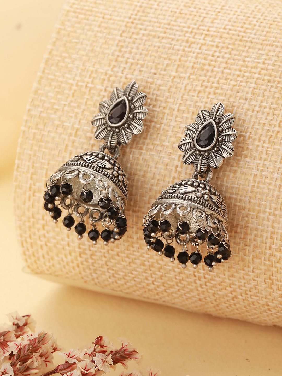 Oxidized Black Stone Jhumka Earrings | Traditional Indian Fashion