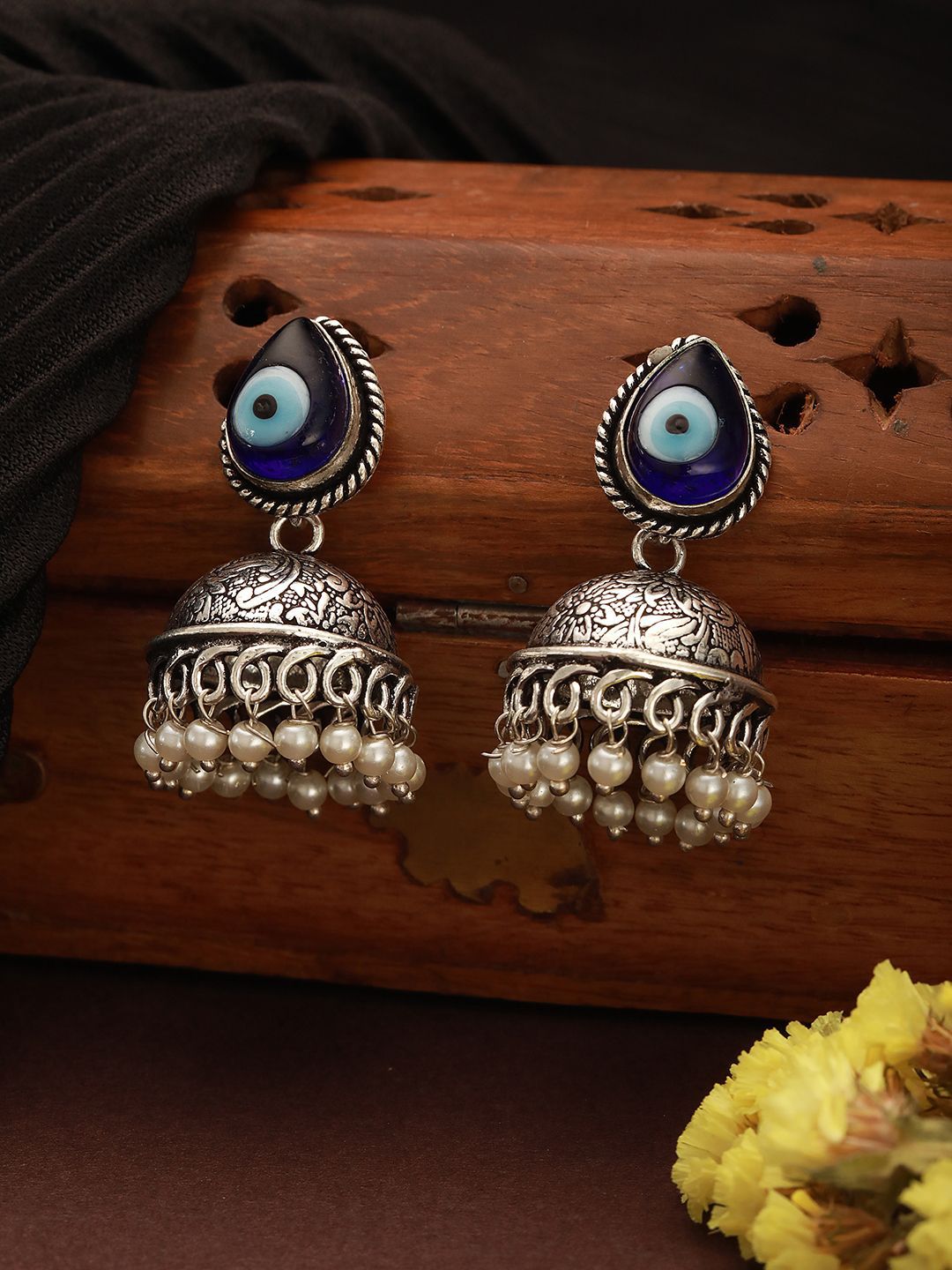 Oxidized Evil Eye Beaded Jhumka for Women
