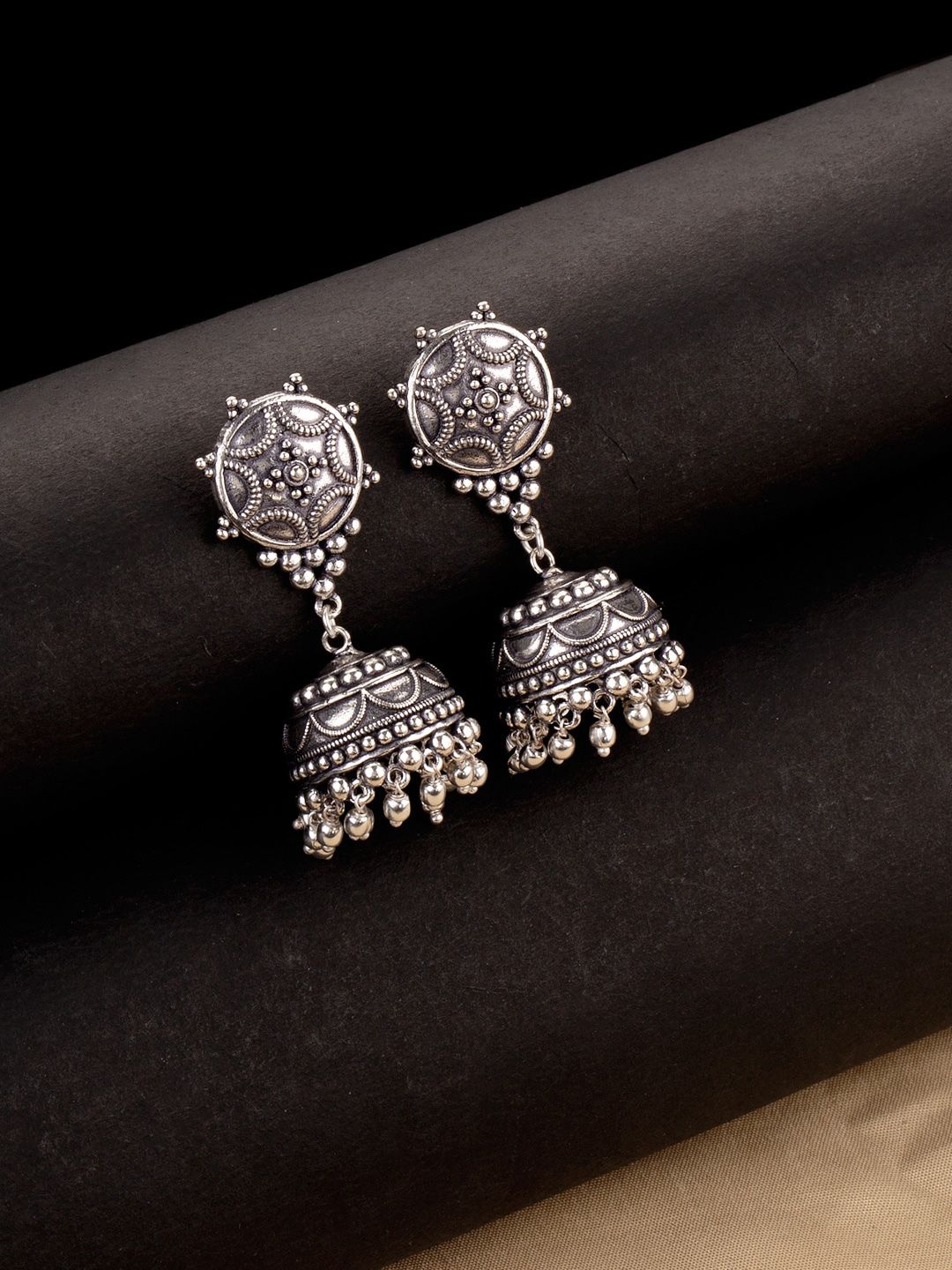 Oxidized Jhumka Earrings | Traditional Silver Plated Jhumkas for Women
