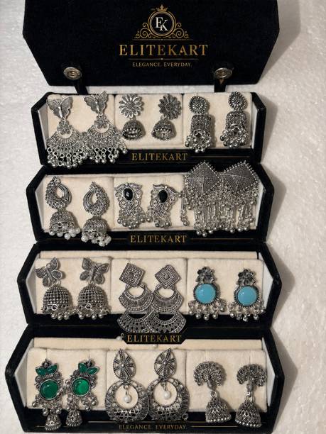 Oxidized Silver Jhumka Box Set of Twelve
