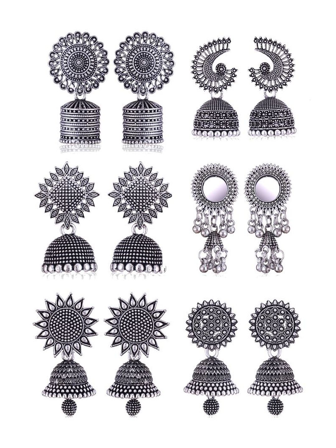 Oxidized Silver Jhumka Earrings Set