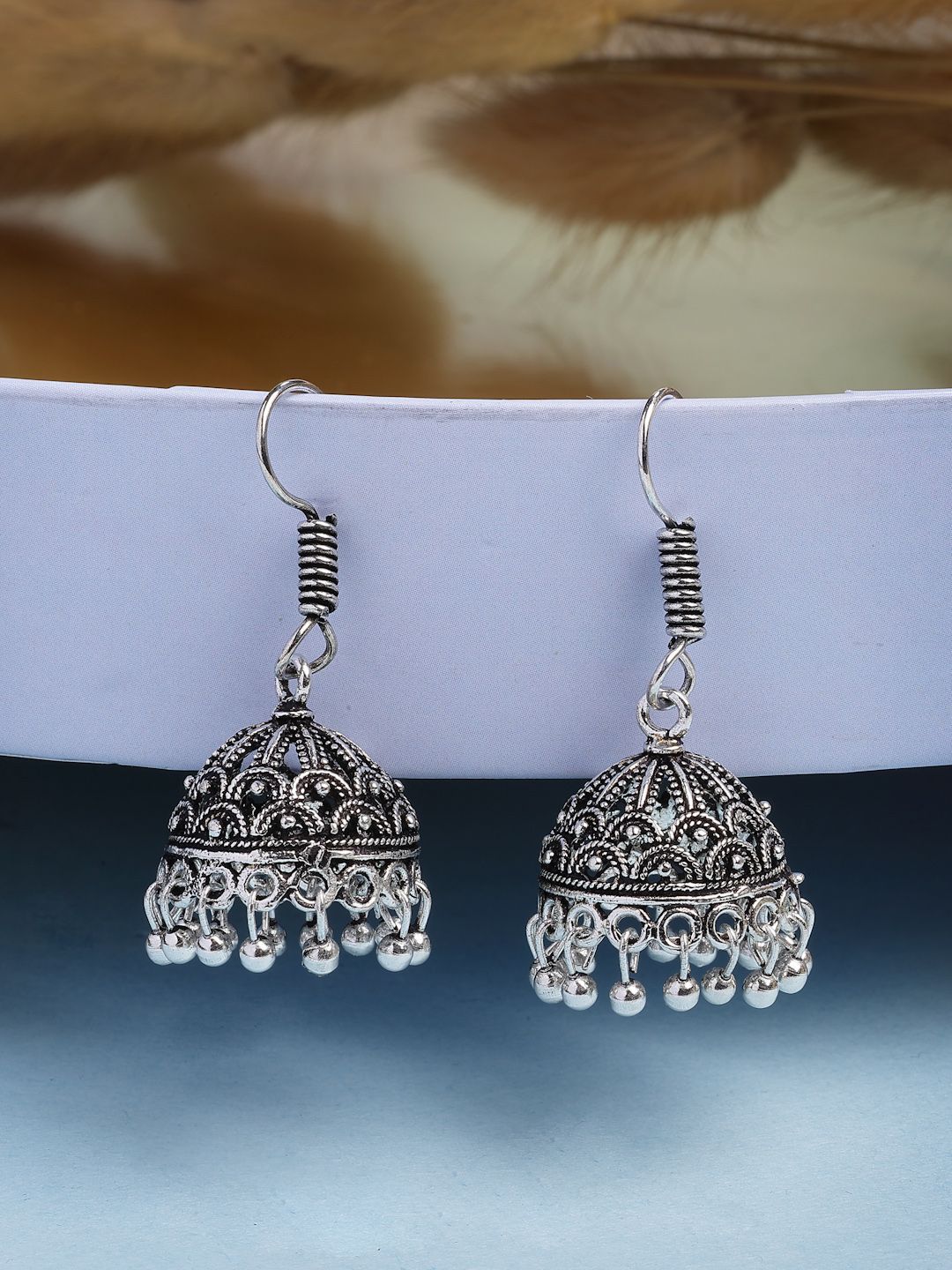 Oxidized Silver Jhumka Earrings | Traditional Artificial Jhumkas
