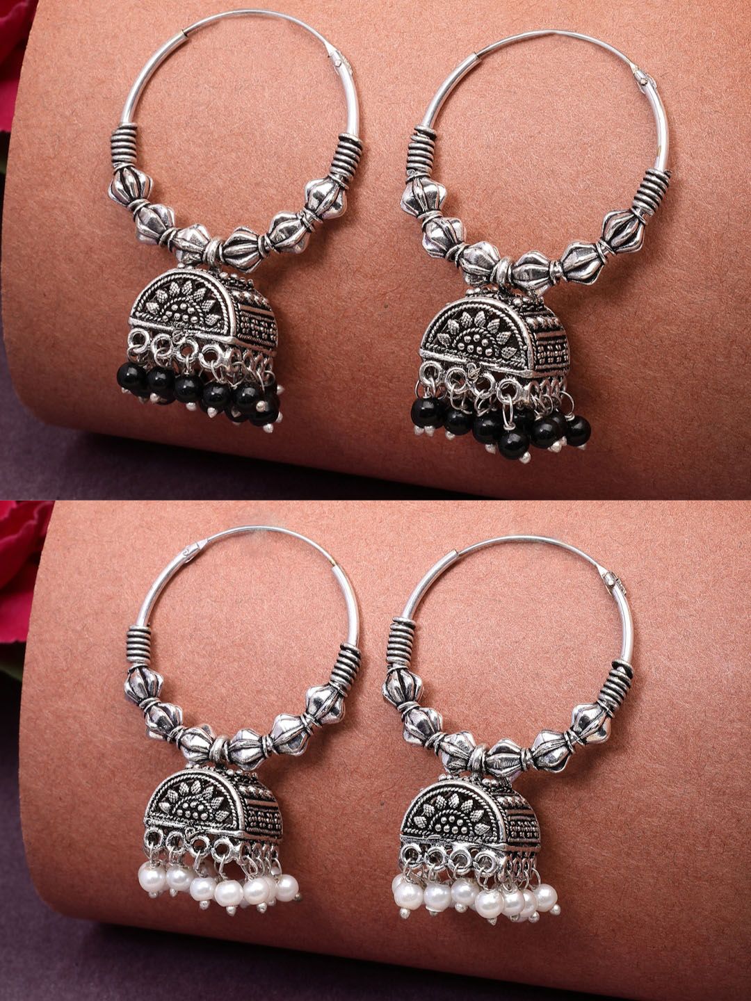 Oxidized Silver Jhumka Earrings | Traditional Indian Hoop Design