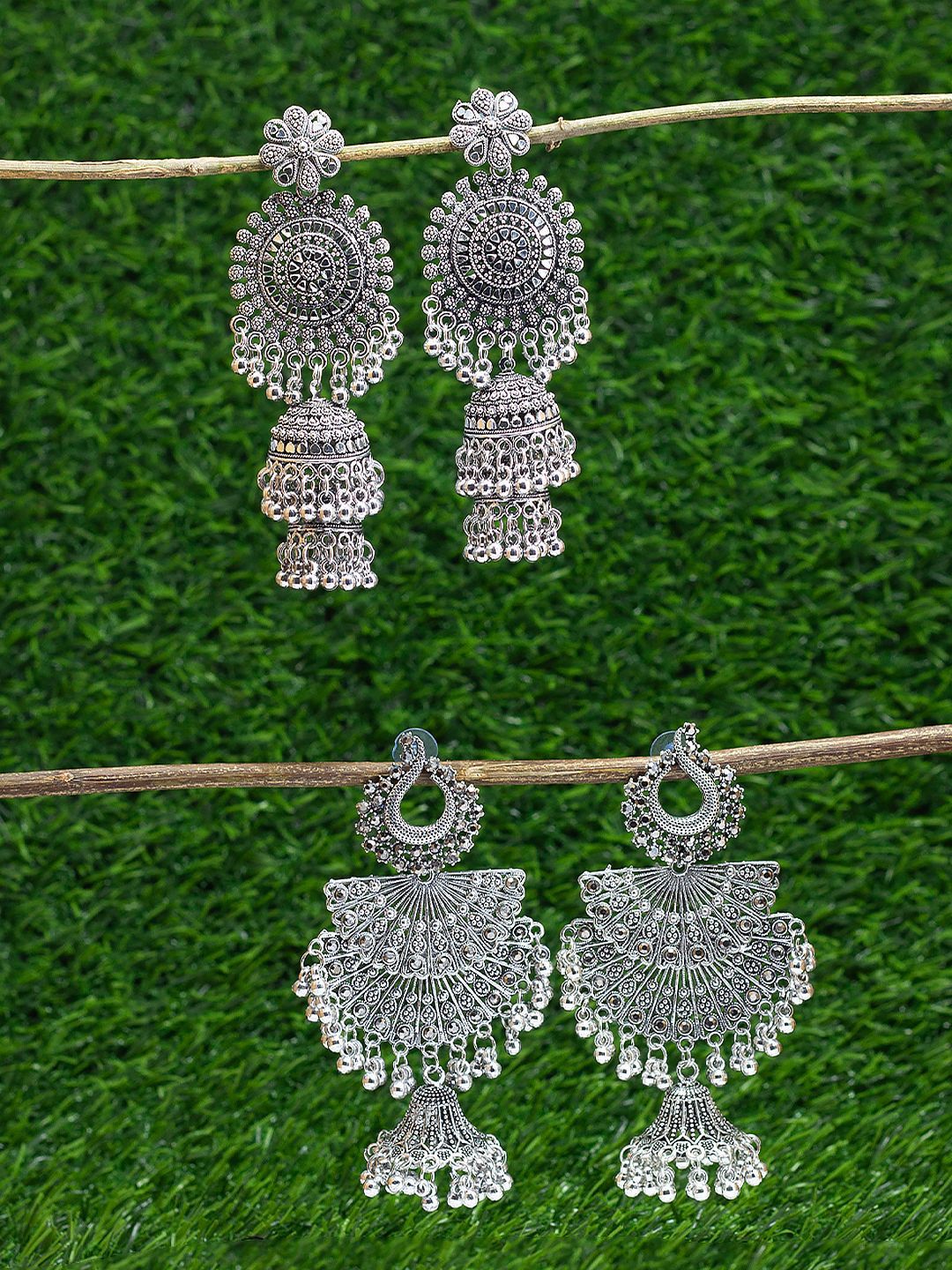 Oxidized Silver Jhumka Set