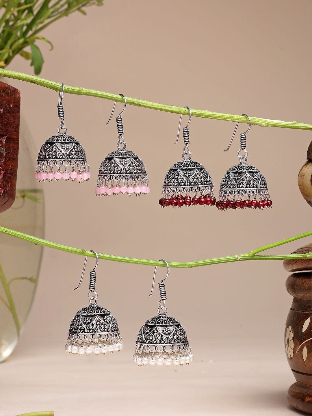 Oxidized Silver Multicolor Jhumka for Women