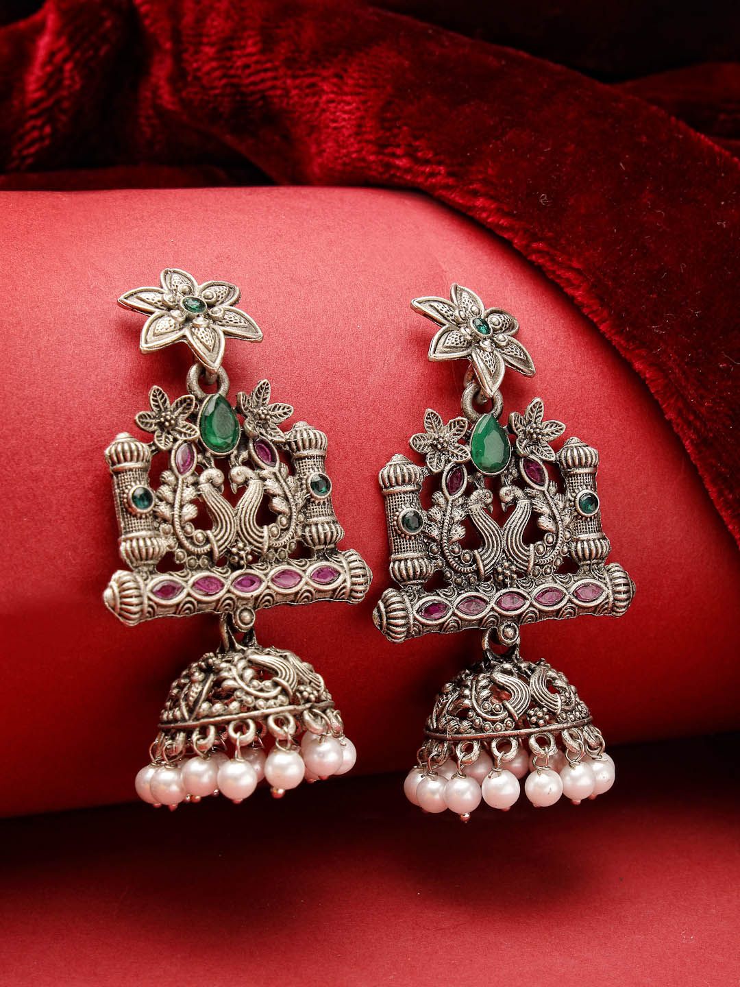 Peacock Silver Jhumka for Women