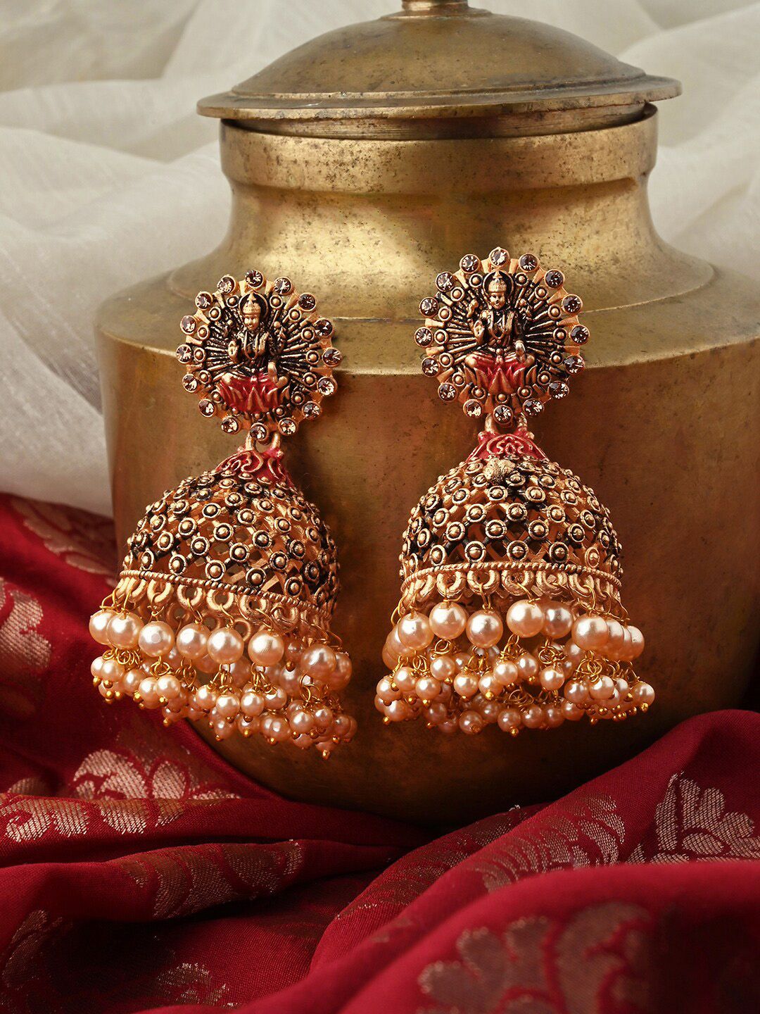 Pink Gold Enamel Jhumka for Women