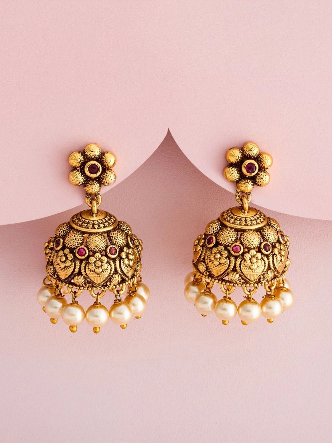 Ruby Ethnic Gold Plated Jhumka
