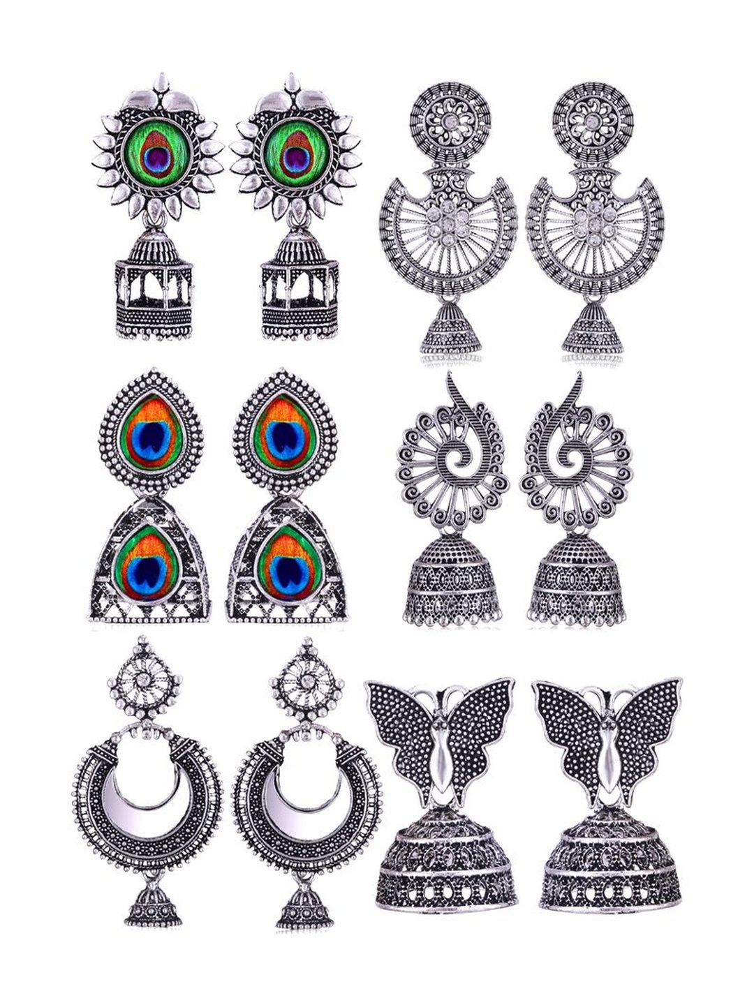 Sangria Oxidised Silver Jhumka Set