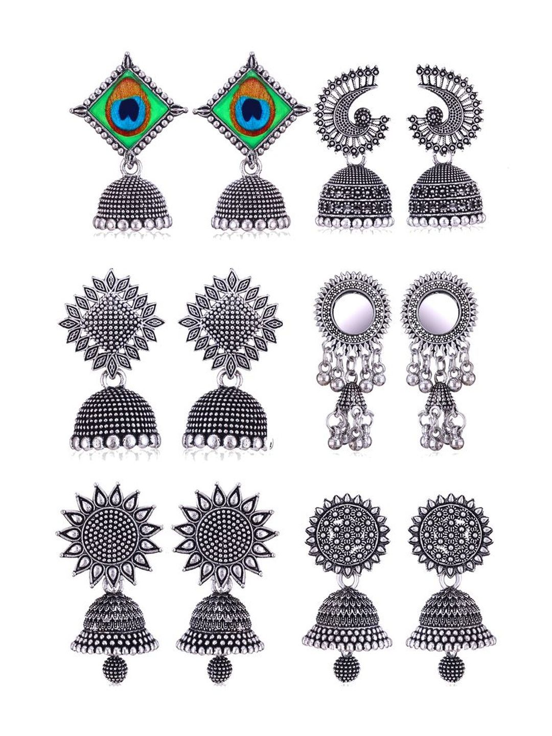 Sangria Silver Oxidized Jhumka Multi-Pack