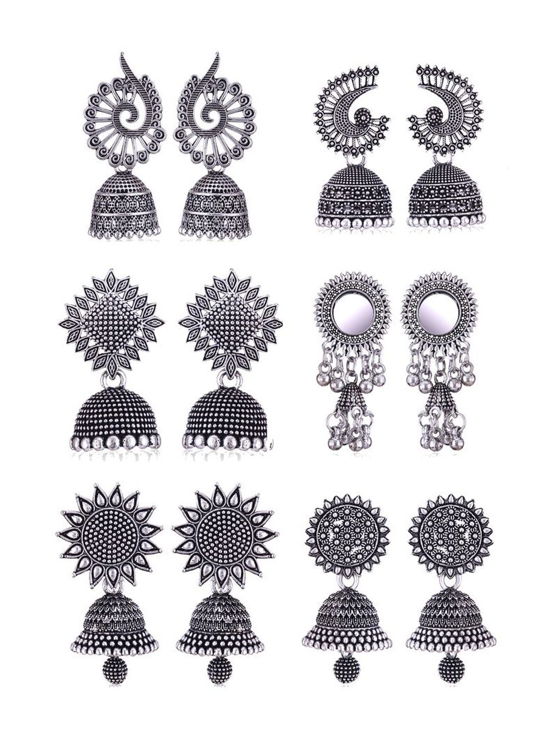 Sangria Silver Plated Jhumka Set