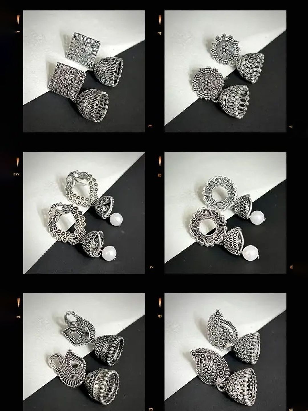Set of 6 Oxidised Jhumka for Women