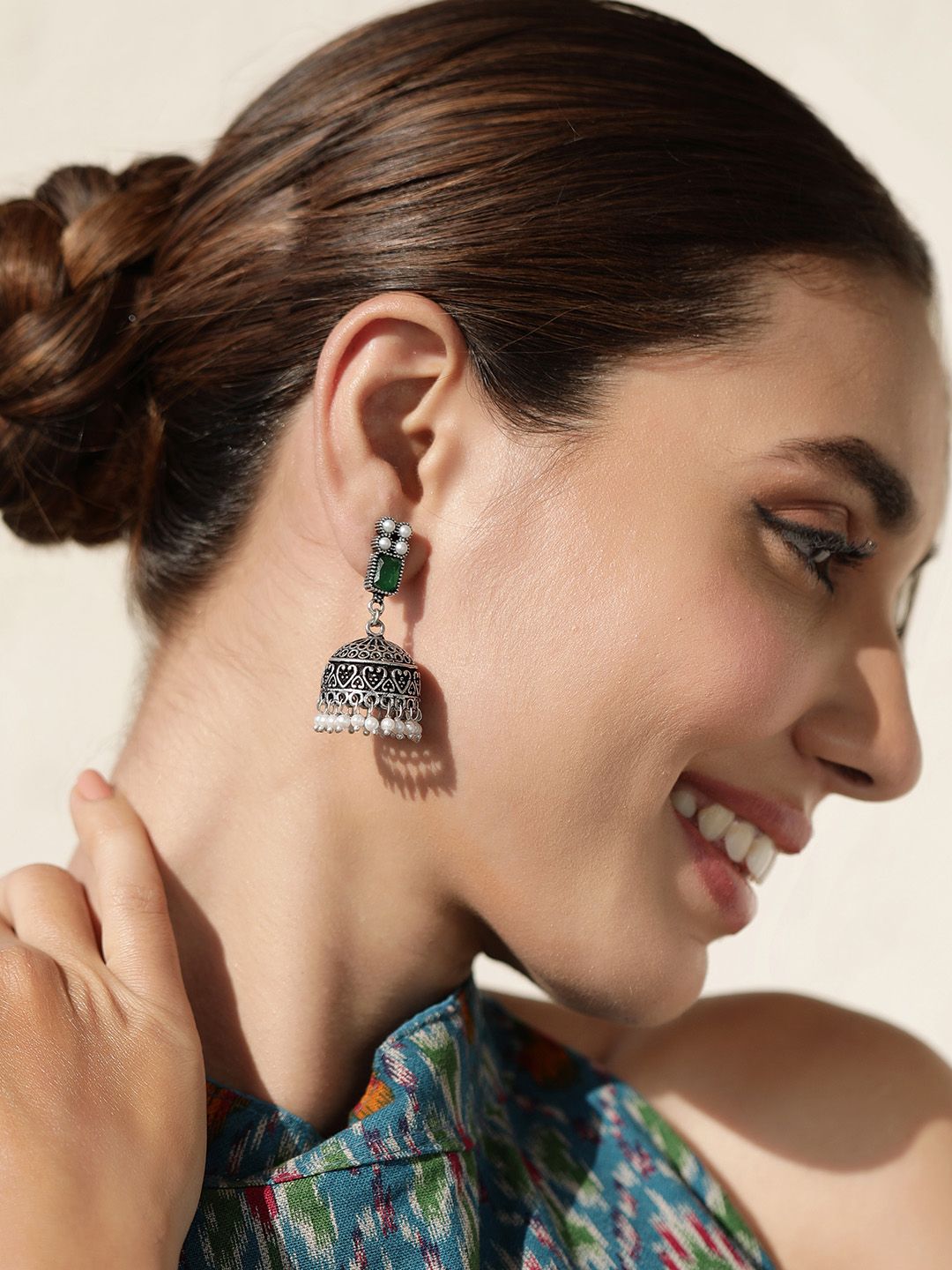 Silver Green Handcrafted Jhumka for Women