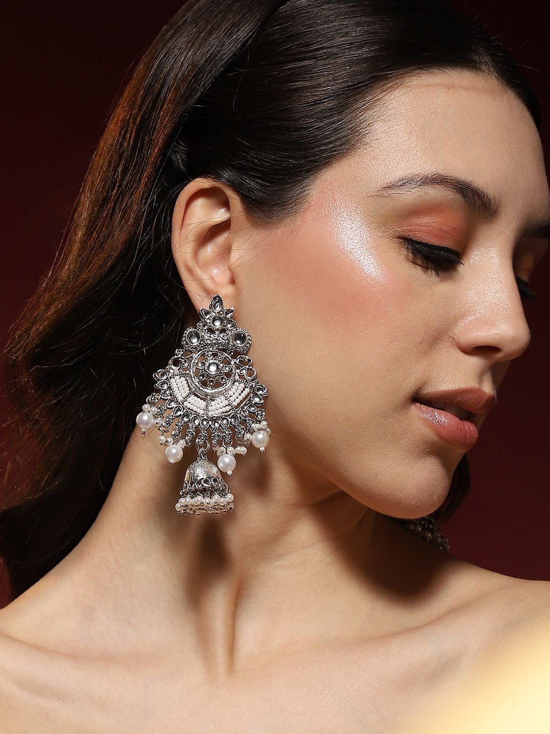 Silver Oxidised Kundan Jhumka