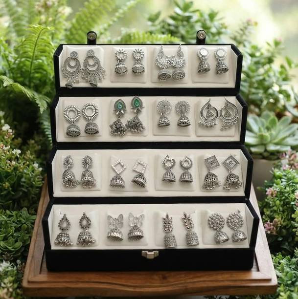 Silver Oxidized Jhumka Earring Box