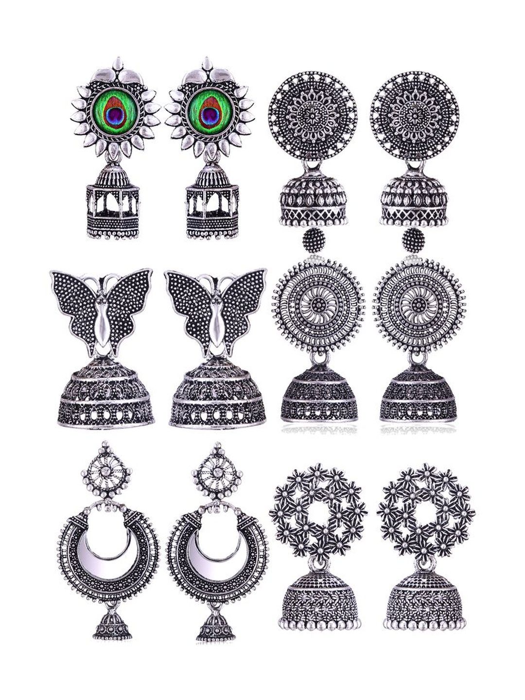 Silver Oxidized Stone Studded Jhumka for Women