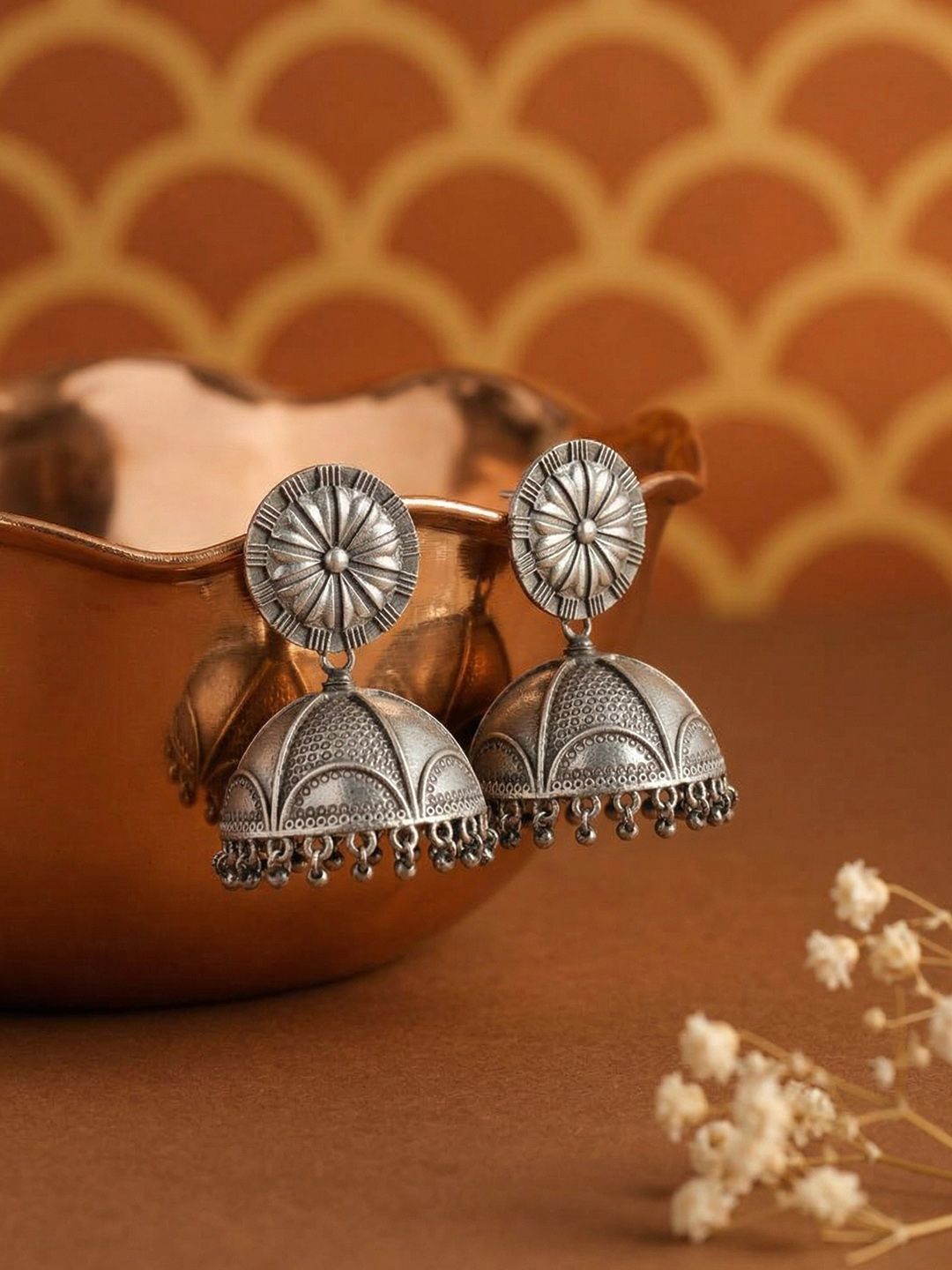 Silver Plated Oxidised Teardrop Jhumka