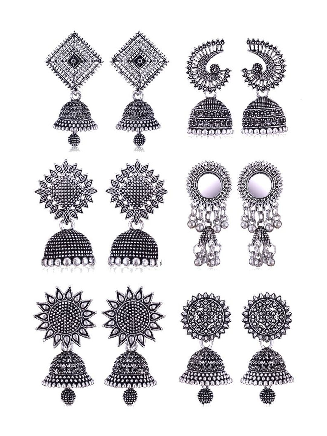 Silver Plated Oxidized Jhumka Set for Women