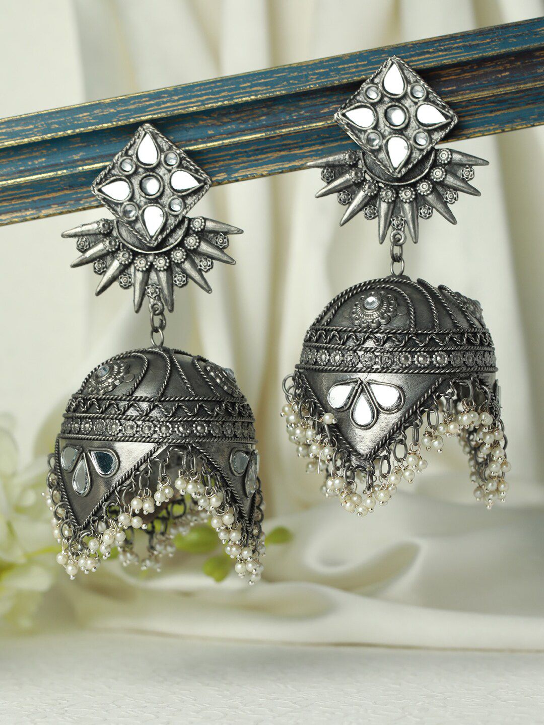 Silver-Toned Dome Jhumka for Women