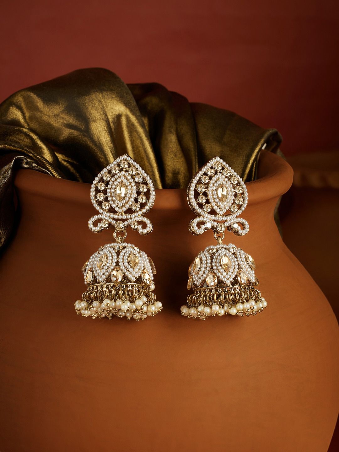 Stunning Gold Plated Bridal Jhumkas India | Traditional Artificial Earrings