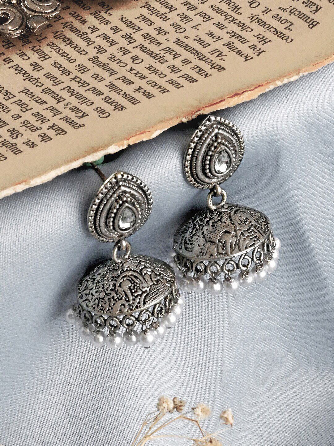 TEEJH Ashriya Oxidised Dome Jhumkas