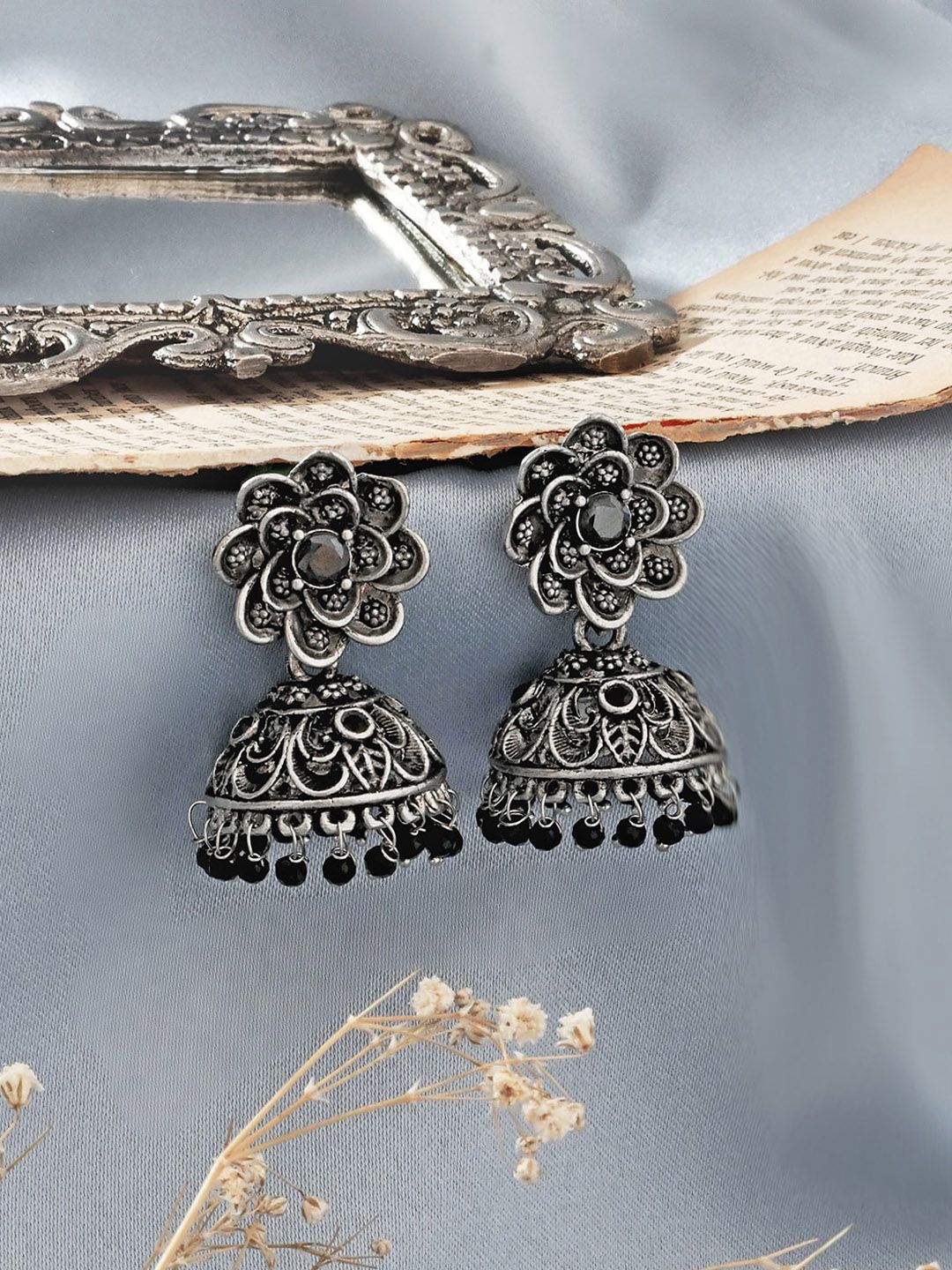 TEEJH Oxidised Silver Jhumka for Women