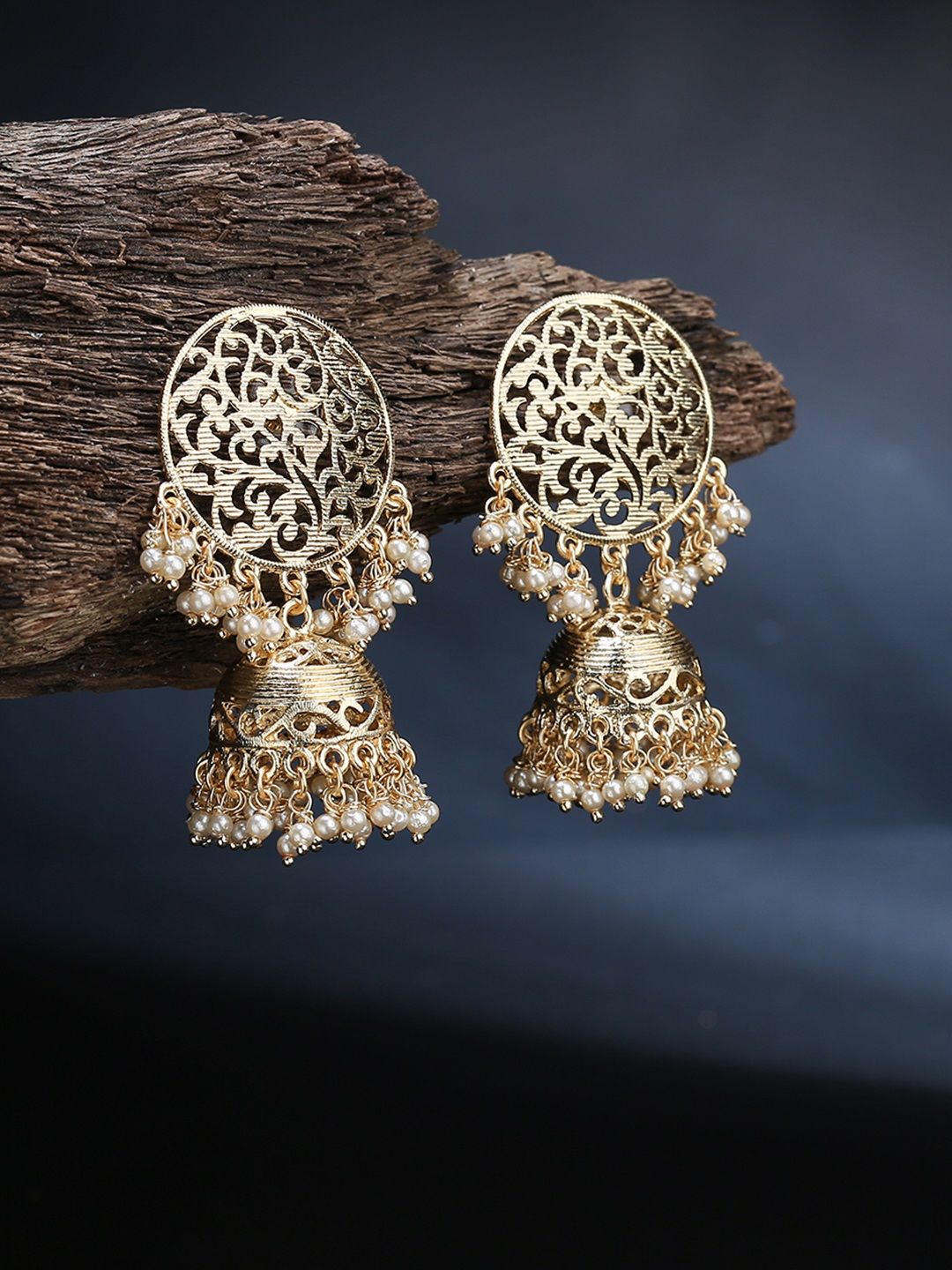 Timeless Gold-Plated Jhumka Earrings | Traditional Indian Filigree & Pearl Design