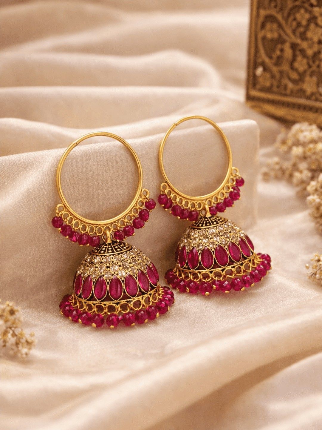 Traditional Artificial Jhumka Earrings | Gold Plated Ruby Designs