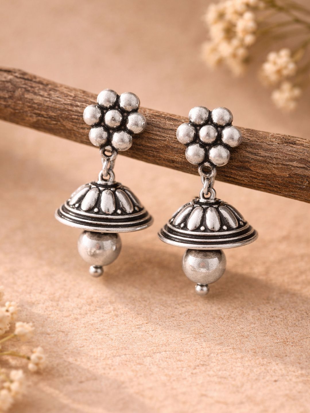 Traditional Artificial Jhumka Earrings: Oxidized Silver Charm