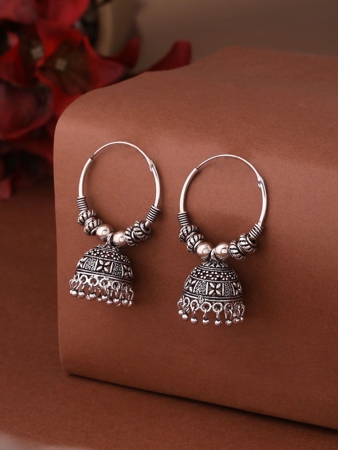 Traditional Artificial Jhumka Earrings | Oxidized Silver Hoop Designs