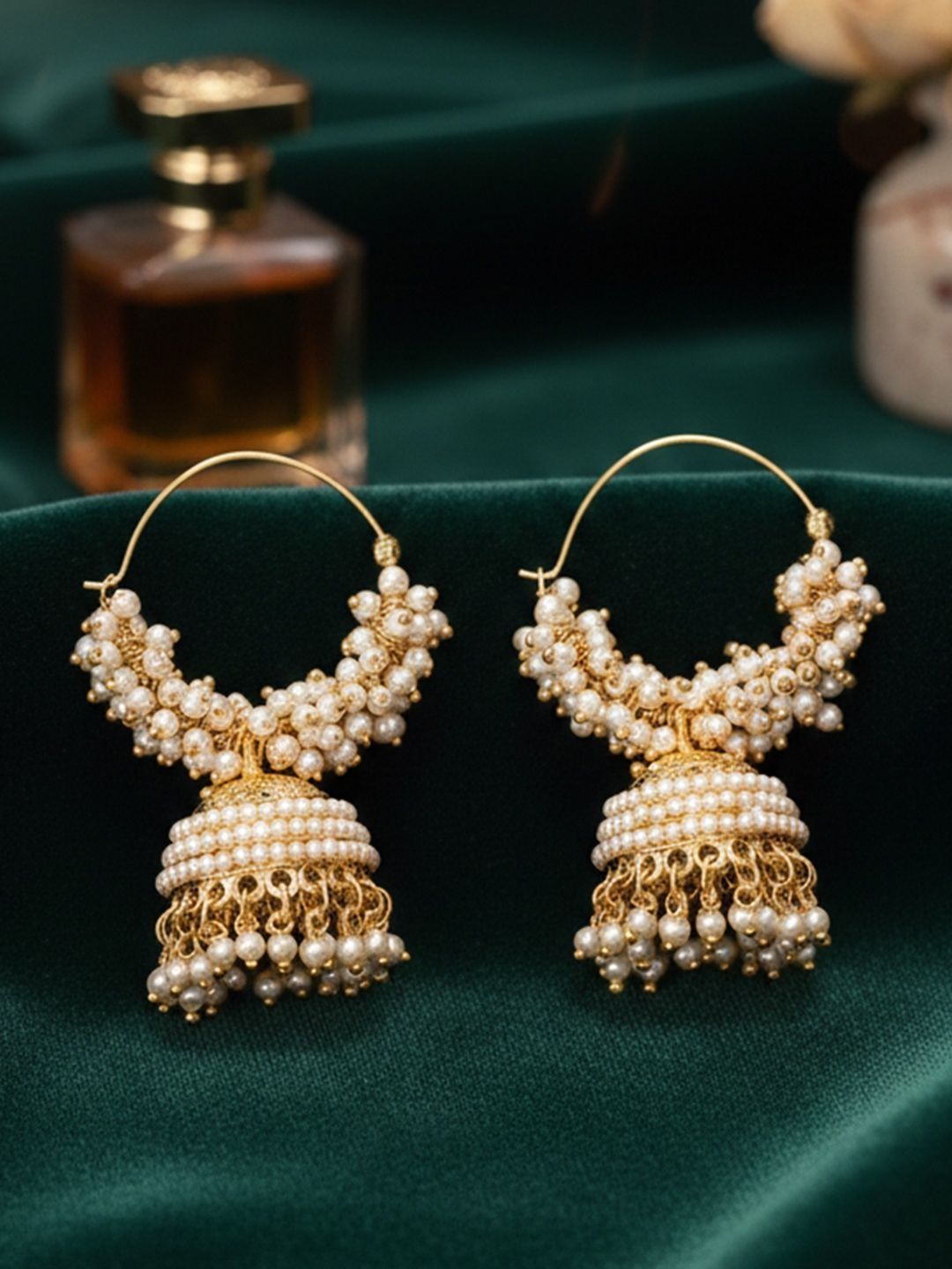 Traditional Gold-Plated Jhumka Earrings | Artificial Pearl Ethnic Indian Jewellery