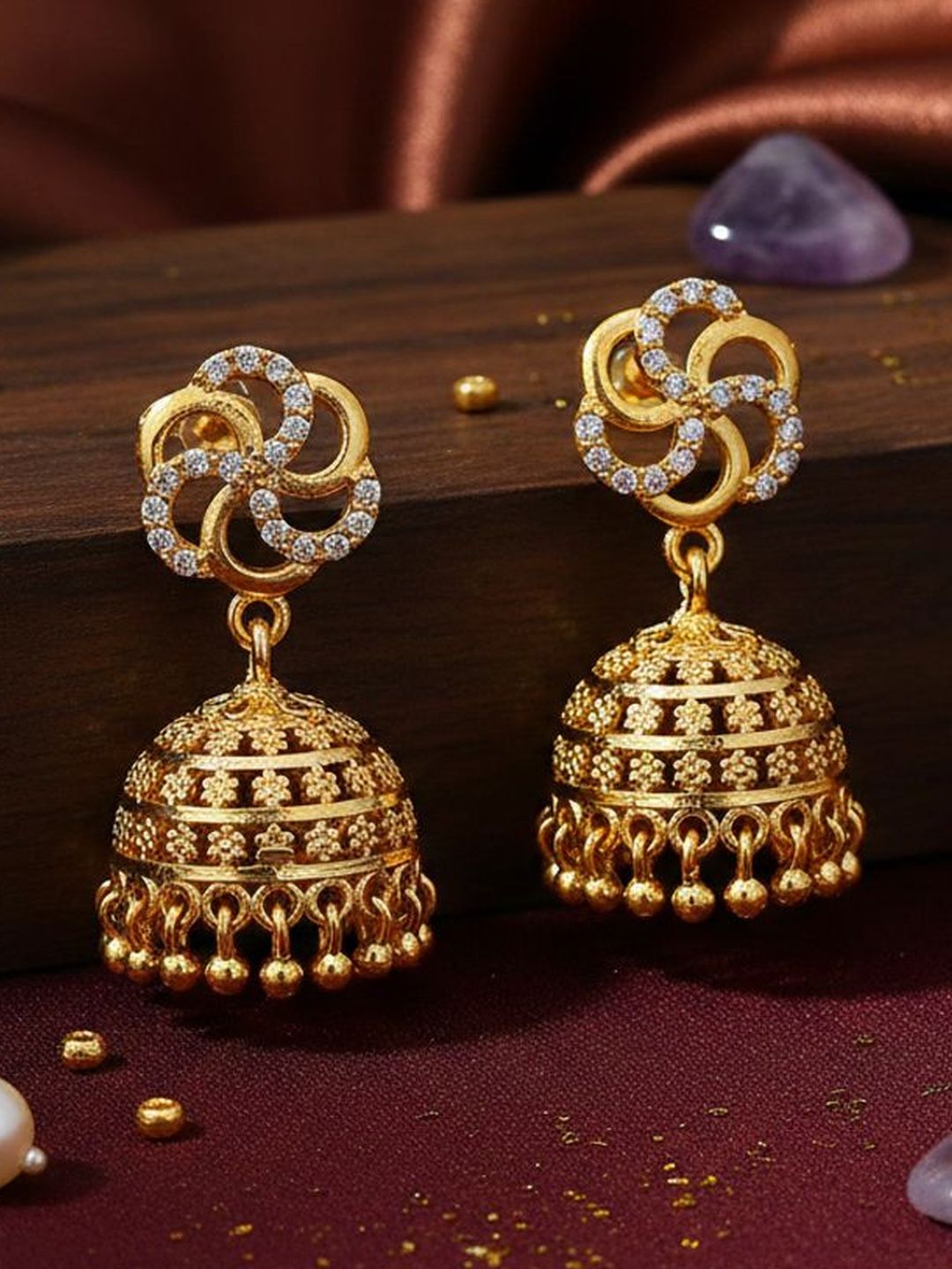 Traditional Gold Plated Jhumkas | Festive Artificial Earrings