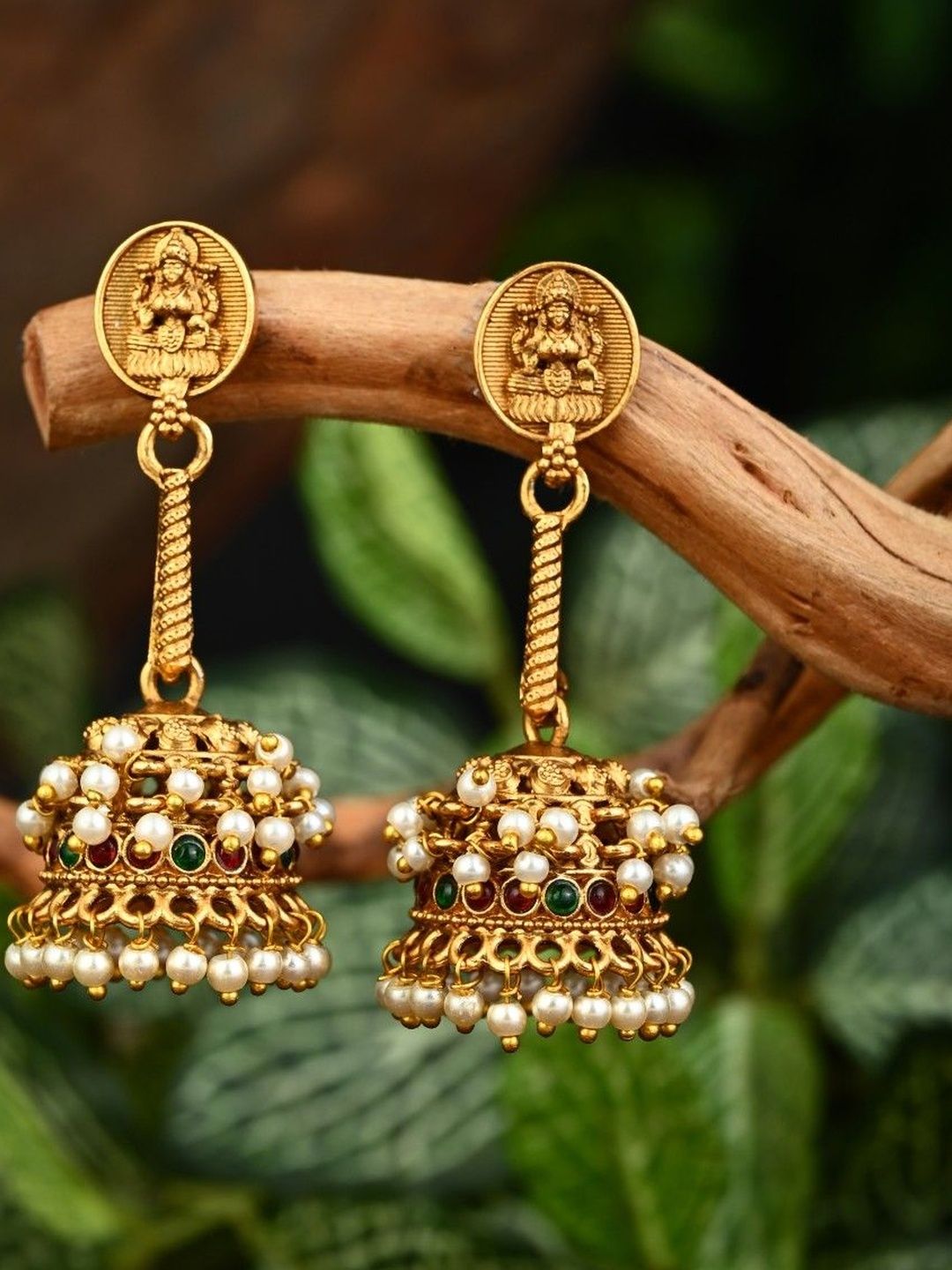 Traditional Gold-Plated Lakshmi Jhumka Earrings for Women