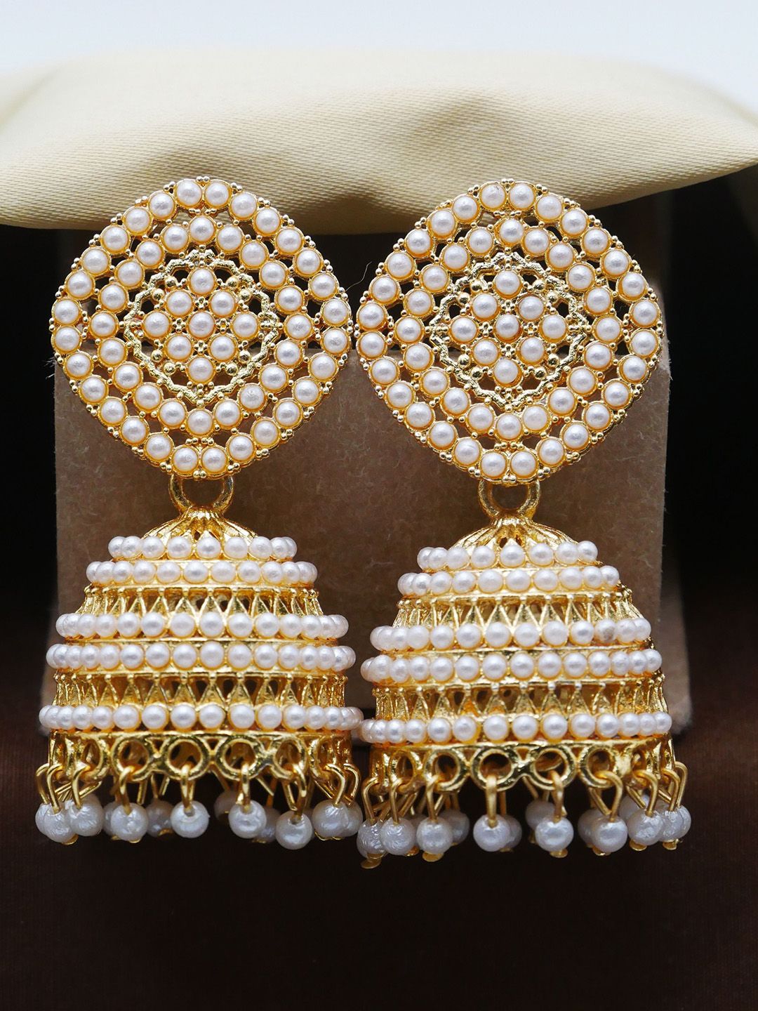 Traditional Gold Plated Pearl Jhumka Earrings for Women