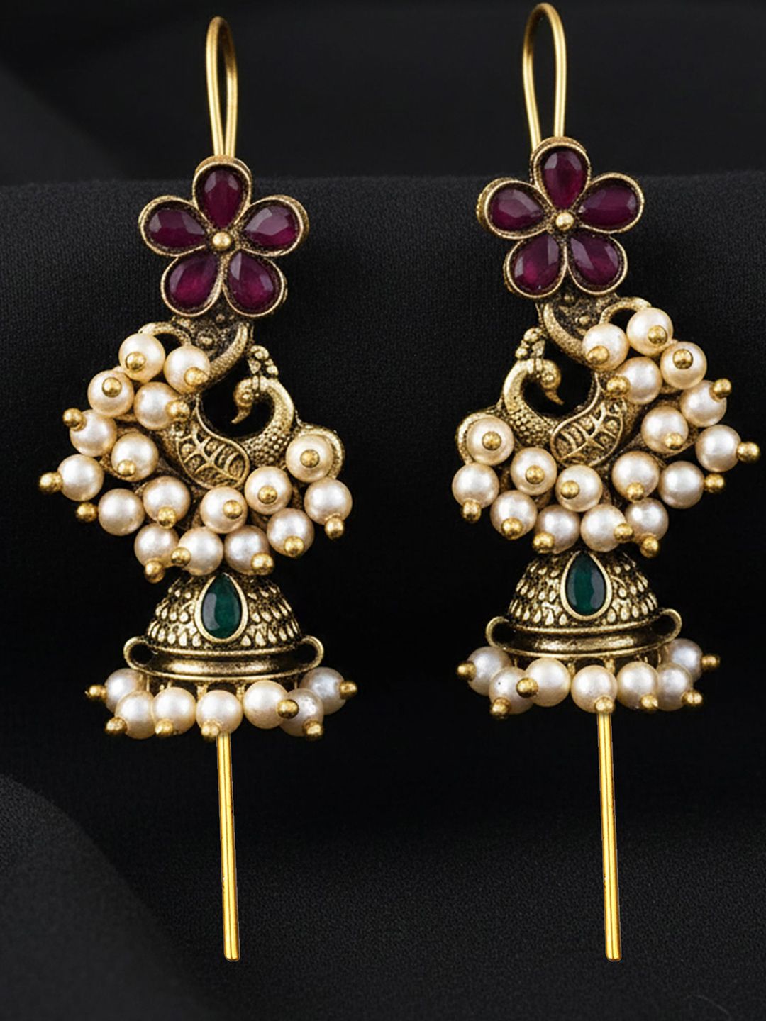 Traditional Indian Jhumka Earrings | Gold Plated Peacock Design