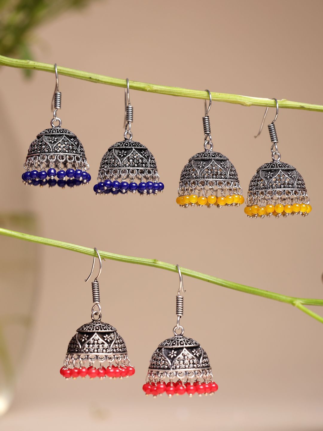 Traditional Indian Jhumka Earrings | Oxidized Artificial Jewelry with Colorful Beads