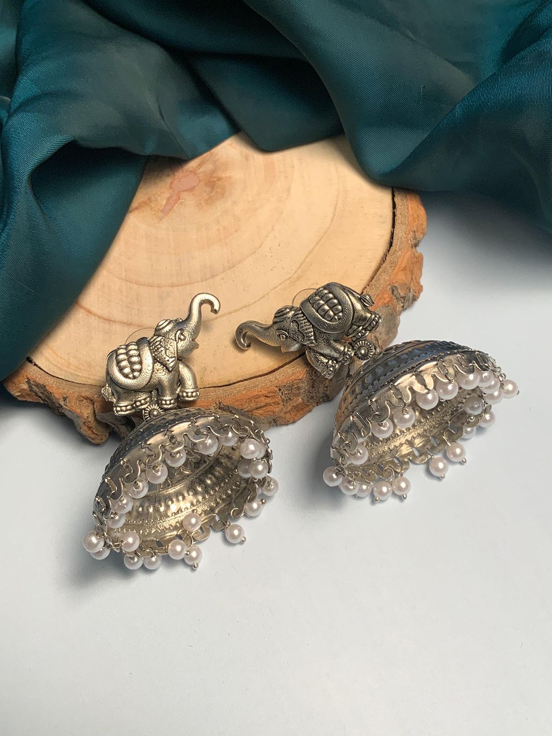 Traditional Jhumka Earrings India | Elephant Motif Pearl Drops