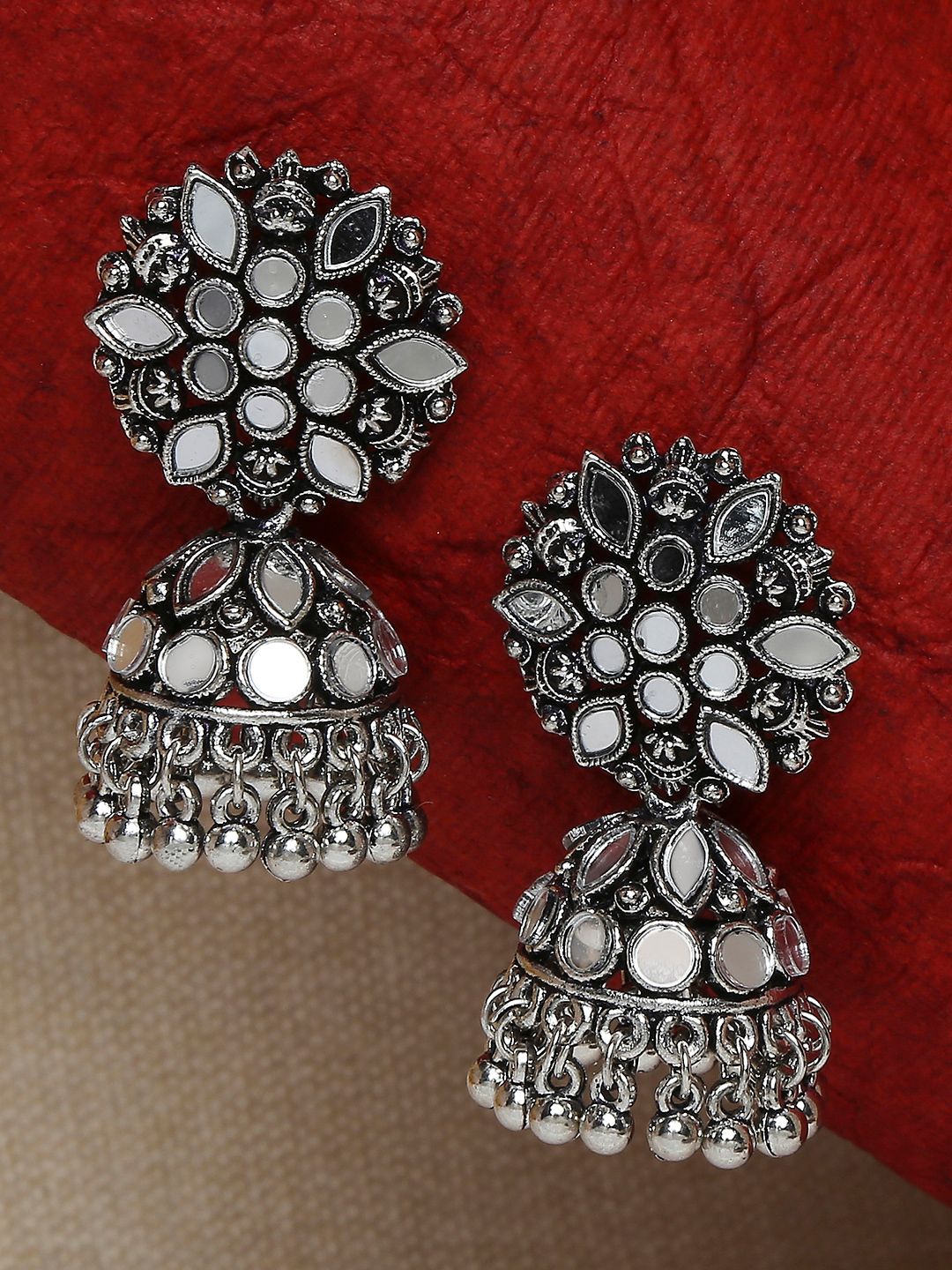 Traditional Mirror Work Oxidized Jhumka Earrings | Indian Ethnic Style
